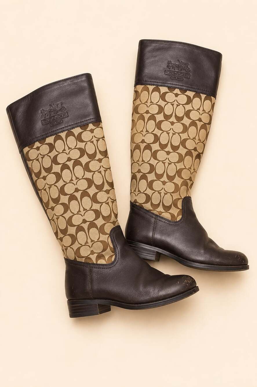 Vintage Coach Chrissi 8.5 Signature C Riding Boots Brown Leather Y2K